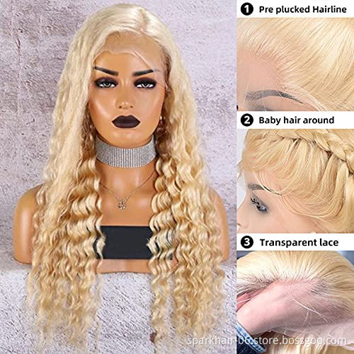 SPARK 613 Blonde Straight Human Hair Weave Bundle Mink Brazilian Cuticle Aligned Human Hair Bundles With Closure